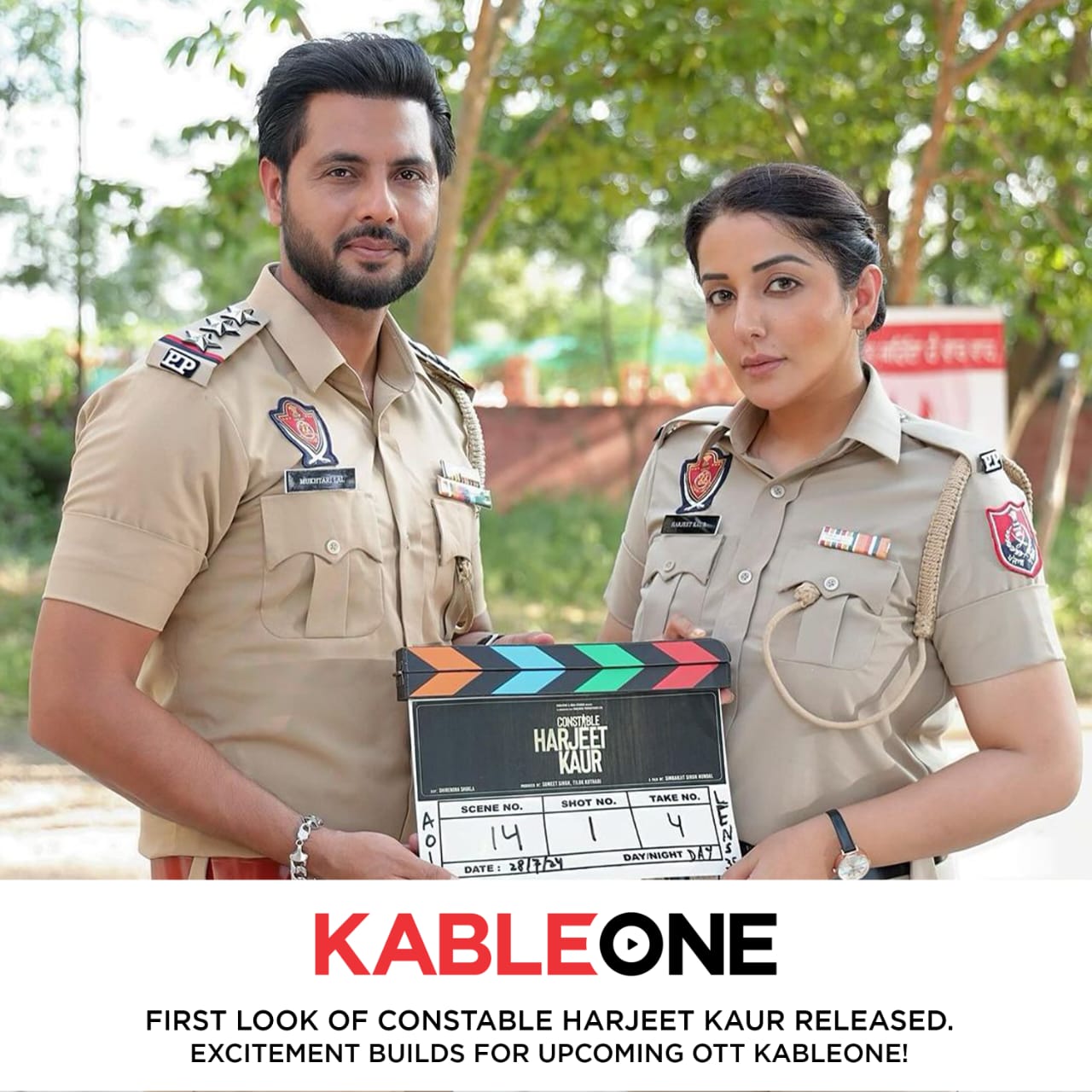 Sonia Maan with Kavi Raaz In the movie Constable Harjeet Kaur